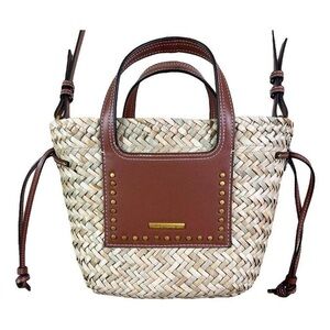 NWT House of Harlow 1960 Straw Faux Leather Crossbody Tote Satchel